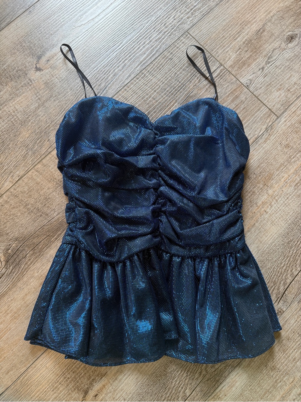 DO+BE Navy Shimmer Ruched Peplum Cami